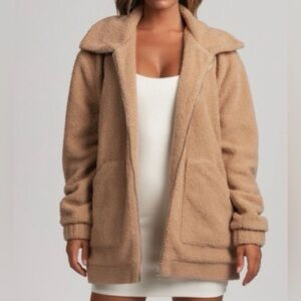 Meshki tan oversized teddy jacket